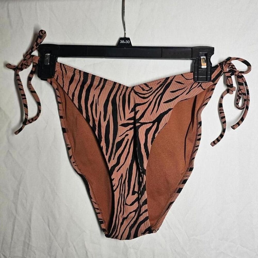 target xhilaration tank brown with black zebra stripes side tie bikini bottoms
